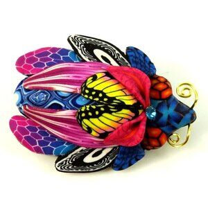 Insect Brooch Colorful Polymer Clay Bug Artist Signed